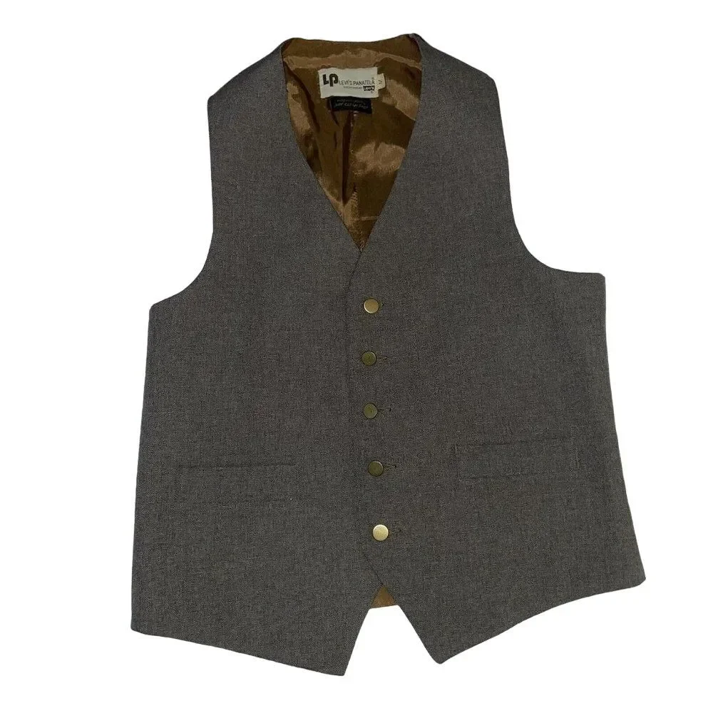 LEVIS Panatela Sportswear Vintage Vest Brown Wool Front Medium Gold Buttons